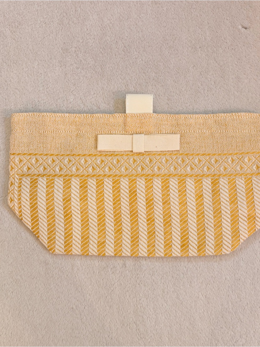 Striped Yellow & Cream Linen Cotton Cosmetic Pouch for Women